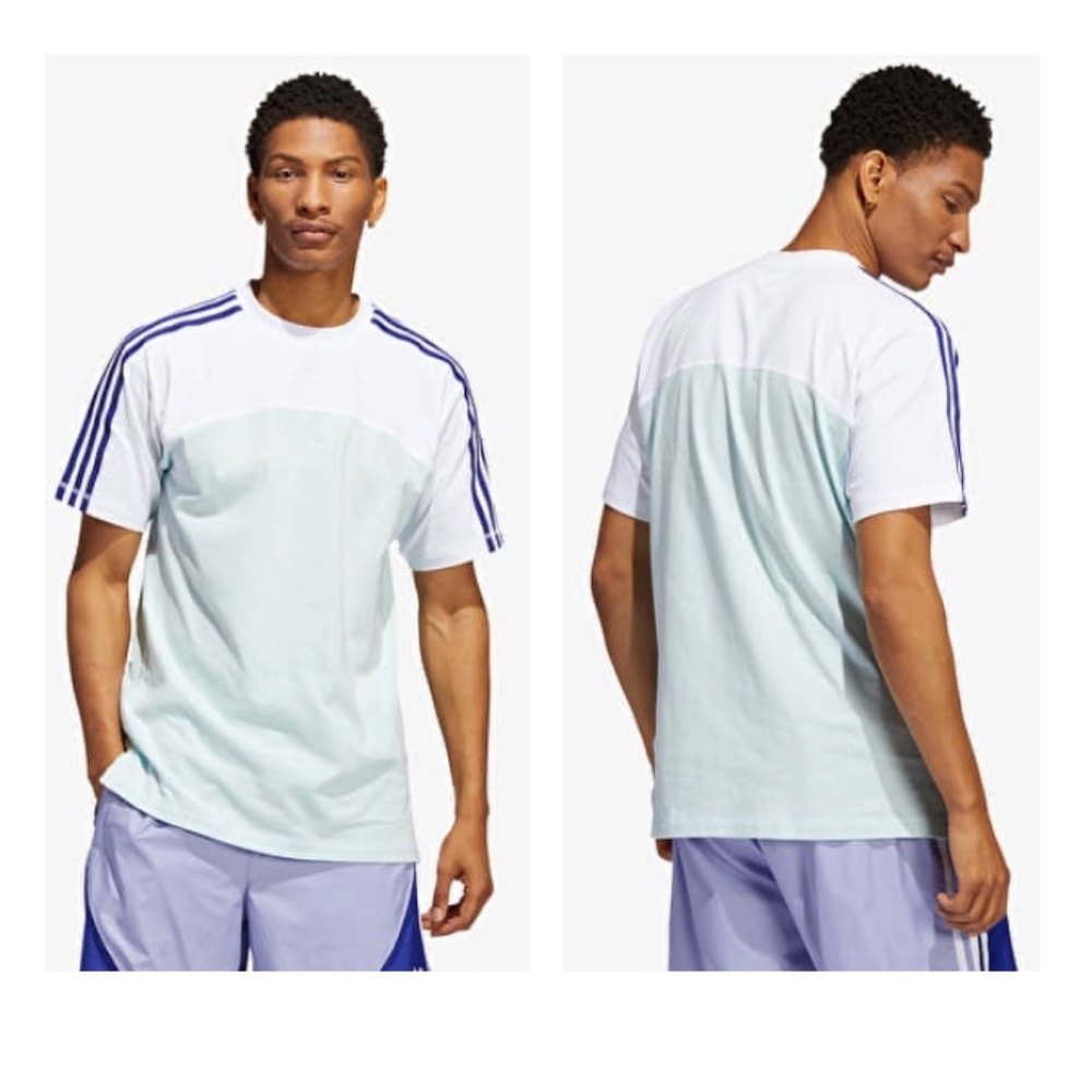 Adidas Originals Mens T Shirt White Teal Colorblock Trefoil Center Logo Sz M - Picture 2 of 14